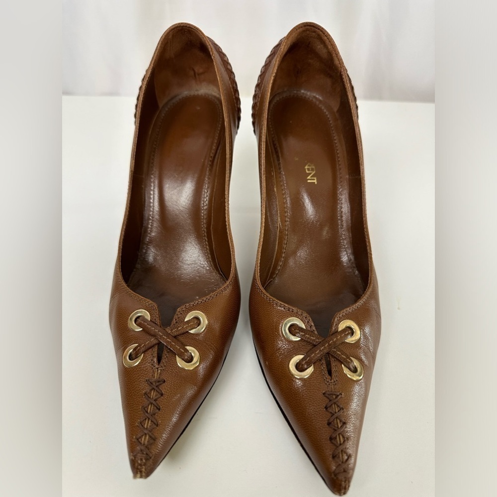 Saint Laurent Cognac Brown Leather Pumps Sz 7.5 - Picture 2 of 7